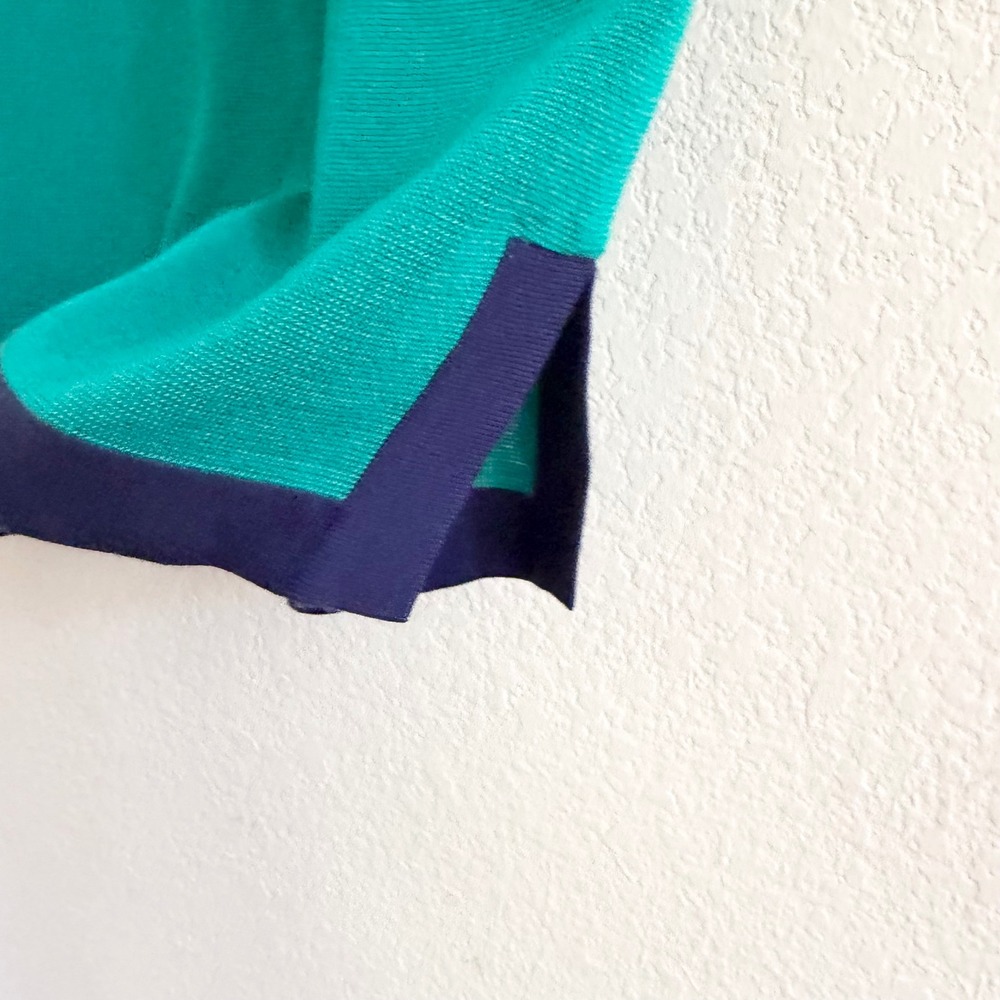 Yves Saint Laurent Vintage Knit Top Green Navy Blue Shoulder Button Short Sleeve - Picture 5 of 9